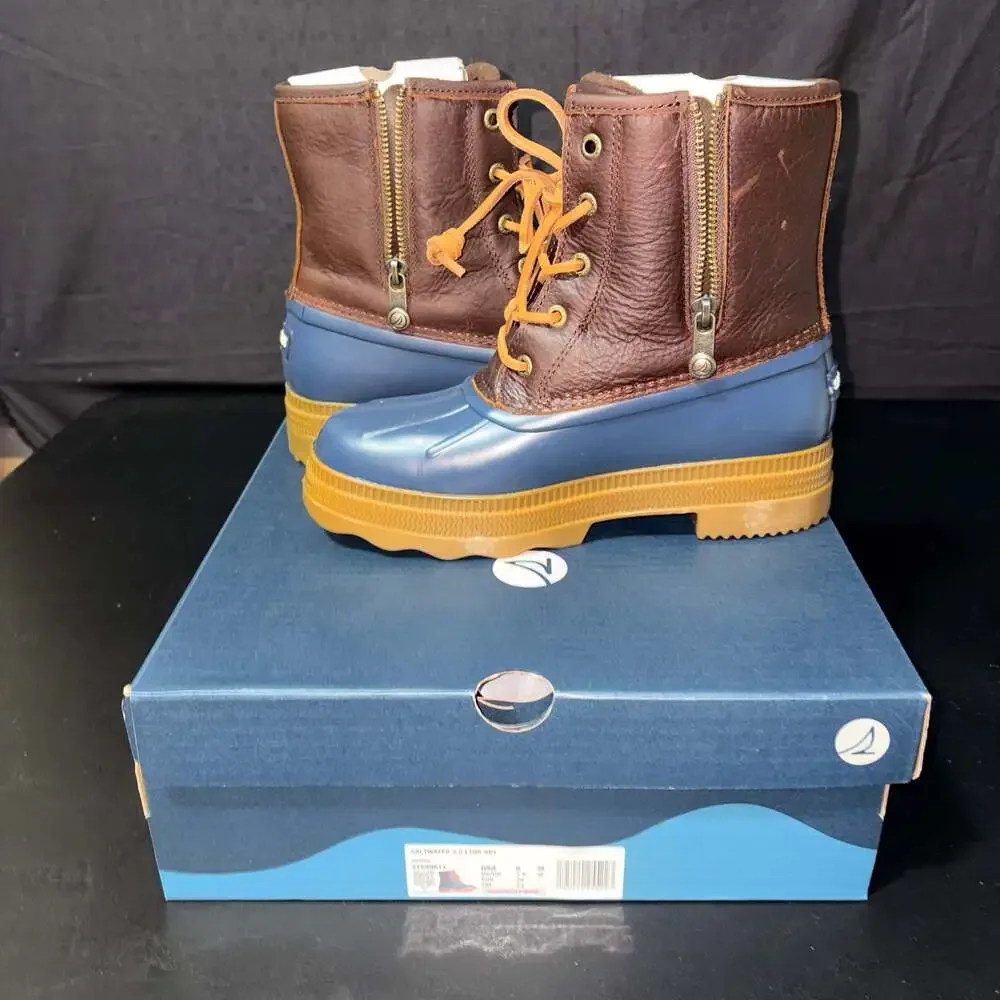Women's Sperry Saltwater 2.0 Leather Duck Boots, Navy/Brown- Size 10